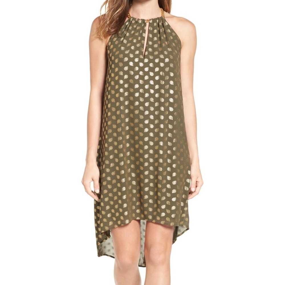 Michael Kors | Bergalia Metallic Foil Trapeze Dress | Medium | Green